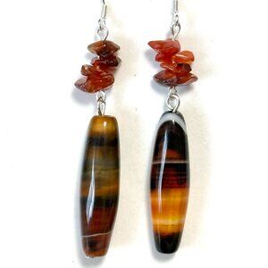 2/$20, Banded Agate Drop Earrings, Sterling Silver Hooks + Genuine Gemstone